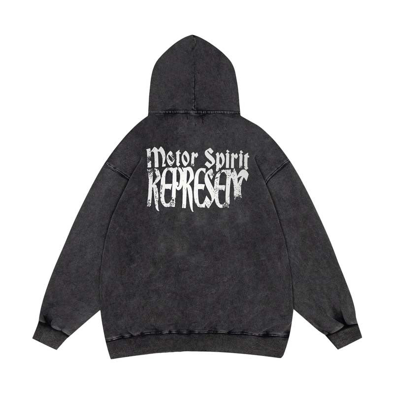 Present Hoodie Letter Print Distressed Zipper Hoodie for Men and Women