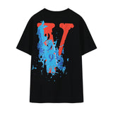 999 Vlone T Shirt Short Sleeve Painted Large V-Shaped Female Printed round Neck