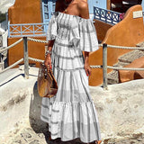 Women Bohemian Dress Flared Sleeve Slim-Fit Printed Dress