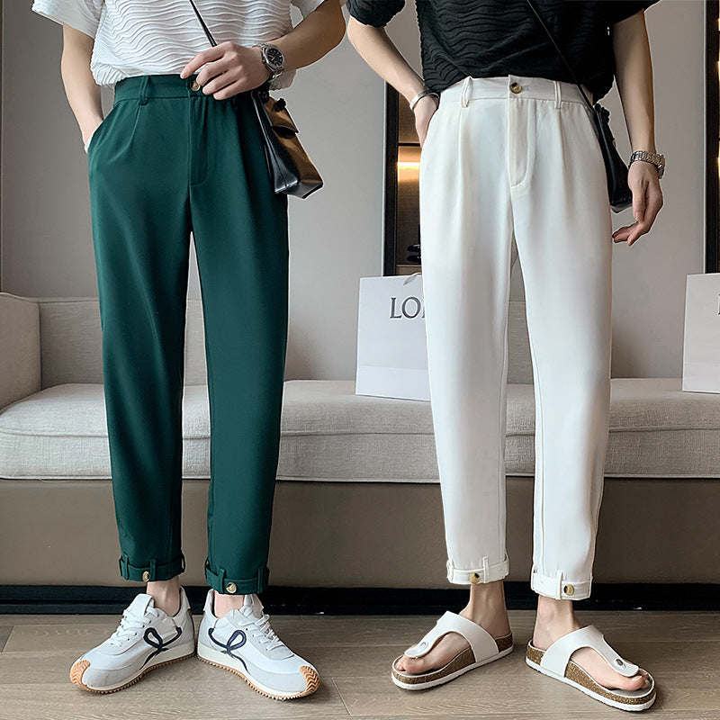 Men Suit Pants Casual Suit Pants Hanging Season Thin Ice Silk Loose