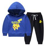 Children Pokemon Pikachu Hoodie & Pant Set Fleece Lined Padded Warm Keeping Winter Clothes Sweatershirt Suit