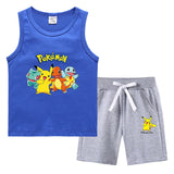 Children Pokemon Pikachu Tshirts & Shorts Vest Middle Pants Sports Casual Bottoming Shirt Two Pieces