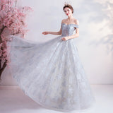 Prom Dresses Bright Silver Gray Bridal Clothes Dinner Annual Meeting Starry Skirt Wedding Dress