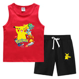 Children Pokemon Pikachu Tshirts & Shorts Summer Vest Middle Pants Sports Casual Thin Two Pieces
