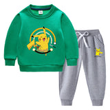 Children Pokemon Pikachu Hoodie & Pant Set Fleece Lined Padded Warm Keeping Winter Clothes Sweatershirt Suit