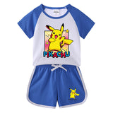 Children Pokemon Pikachu Tshirts & Shorts Short-Sleeved T-shirt Shorts Casual Sports Two-Piece Neutral