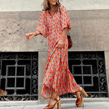 Women Bohemian Dress Women's Summer Short Sleeve Printed Dress