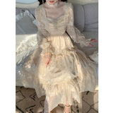 Vintage Empire Waist Dress Lantern Sleeve Dress Spring Long Dress for Women