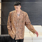 Men's Shirts Autumn Leopard Print Floral Loose Long Sleeve Shirt
