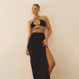 Women Top & Skirt 2 Piece Set Summer Sexy Hollow Vest Slim Fit Slit Skirt Suit
