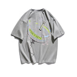 Cartoon Literary Flower Printing Short Sleeve Street Casual Loose-Fitting T-shirt Men's Fashion Half Sleeve Couples Dress Summer Wear