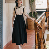 Women Cottagecore Dress Collar Shirt Set