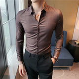 Men Shirts Solid Color Textured Long Sleeve Shirt