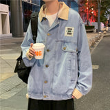 Corduroy Patch Jacket Color Stitching Turnover Neck Denim Jacket Men's Spring Jacket