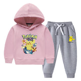 Children Pokemon Pikachu Hoodie & Pant Set Fleece Lined Padded Warm Keeping Winter Clothes
