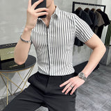 Men Shirts Striped Half Sleeve Shirt