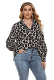 Women Plus Size Tops Leopard-Print Long-Sleeved Shirt