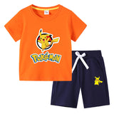 Children Pokemon Pikachu Tshirts & Shorts Cotton Short Sleeve Shorts Two Pieces Neutral