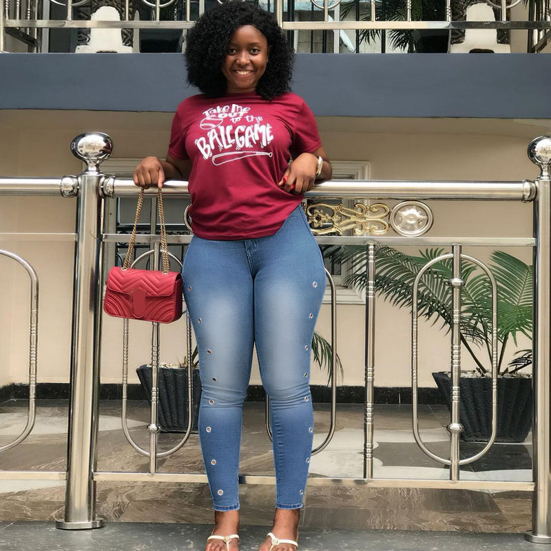 Women Plus Size Jeans High Waist Slim Denim Skinny Trousers