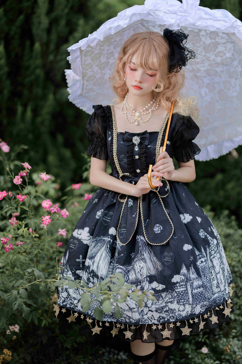 Gothic Lolita Harajuku Style Clothing Goth Style Lolita Elegant Op Short Sleeve Dress for Women
