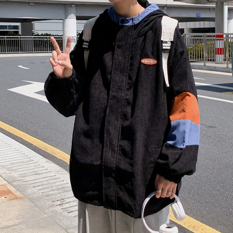 Corduroy Patch Jacket Vintage Corduroy Coat for Men Fall Casual Jacket