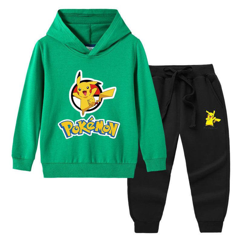 Children Pokemon Pikachu Hoodie & Pant Set Hooded Sweater Trousers Two-Piece Baby Cotton Sweater Set