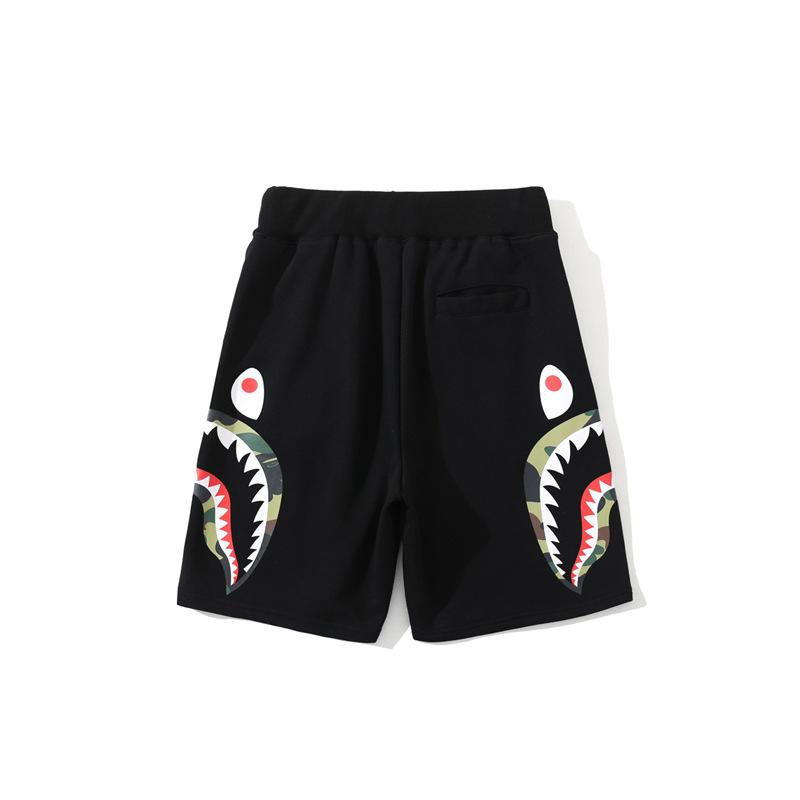 Shark Print Shorts Fashion Brand Summer Loose Casual Double Camouflage on Side Shark Head Shorts Cropped Pants