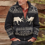John Dutton Jacket Black Deer Brocade Sweater Zipper Long Sleeve Knitted Coat