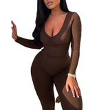 Fall Women's Clothing Solid Color High Waist Tight Sexy Low Cut Sports Casual Jumpsuit