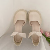 Nude Block Heel Sandals Bow High Heels