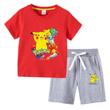 Children Pokemon Pikachu Tshirts & Shorts Short Sleeve Shorts Suit Leisure Sports Neutral