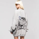 Rrr123 Sweatshirt Fog Printed Washed Loose round Neck Sweater