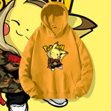 Men and Women Pokemon Pikachu Hoodie Loose Shoulder Long Sleeve Top