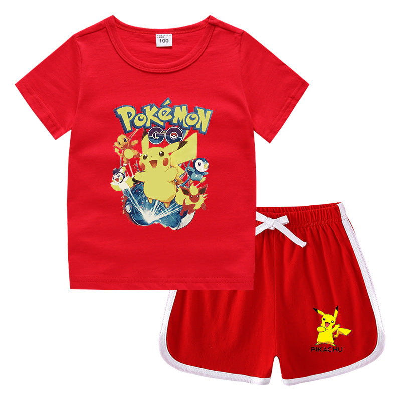 Children Pokemon Pikachu Tshirts & Shorts Leisure Sports Suction Suit Neutral