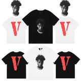 Vlone ShortSleeved Portrait High Street Loose Casual Men and Women Couple round Collar Fashion Tee Printed Letter Tshirt
