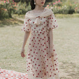 Strawberry Cottagecore Dress  Embroidered Dress Casual Fashionable