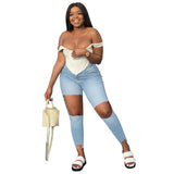 Women Plus Size Jeans Slim Ripped Denim Skinny Pants