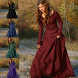 Vintage Empire Waist Dress Red Dress Long Sleeve round Neck Slim Fit Female Dress