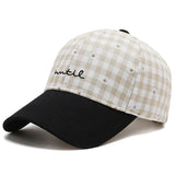 Vintage Check Baseball Cap Plaid Embroidery Little Daisy