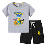 Children Pokemon Pikachu Tshirts & Shorts Cotton Short Sleeve Shorts Two Pieces Neutral