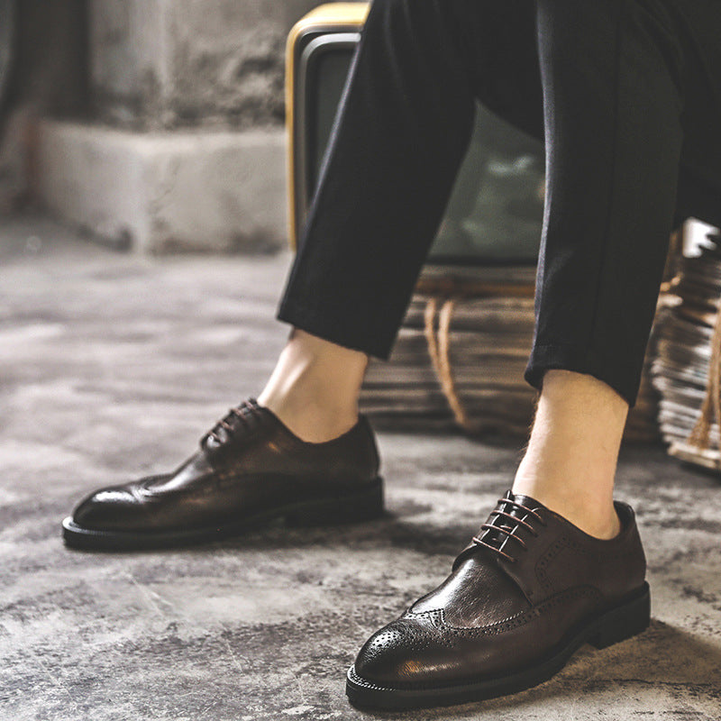 Indo Western Shoes British Fashion Retro Pointed Casual Leather Shoes Brogue Men's Shoes