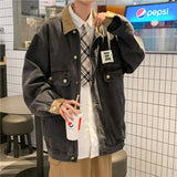 Corduroy Patch Jacket Color Stitching Turnover Neck Denim Jacket Men's Spring Jacket