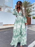 Women Exotic Dresses Printed V-neck Long-Sleeve Dress