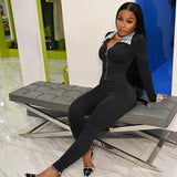 Fall Women's Clothing Fashion Printing Lapel High Waist Hip Lift Casual Sports Fitness Jumpsuit