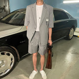Seersucker Suit Men's Cropped Trousers with Stripes Two-Piece Suit