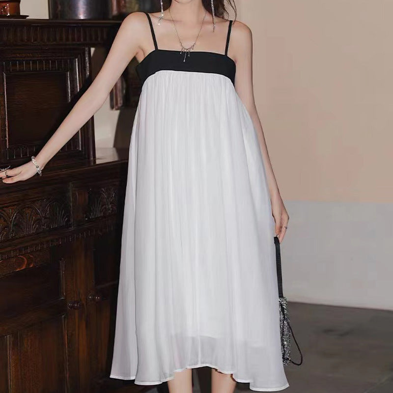 Black and White Dress Black and White Strapless Long Type Suspender Gauze Dress