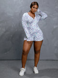 Women Plus Size One-Piece Clothes Summer Printed Sexy Home Jumpsuit