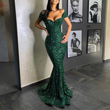 Sequin Evening Dress Sexy V-neck Formal Dress Solid Color Slim Fit Long Dress