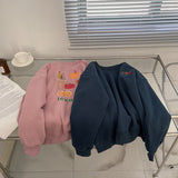 Harvard Sweatshirt Pumpkin Letter Print Thick Lambswool Brushed Hoody Women