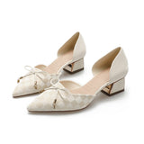 Nude Block Heel Sandals Bow High Heels